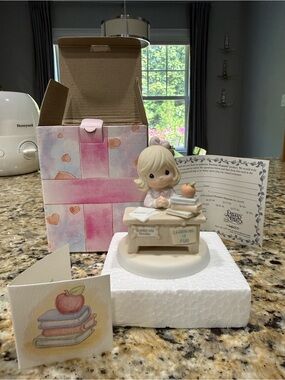 Precious Moments Pastel Pink Schoolgirl Figurine with Peach